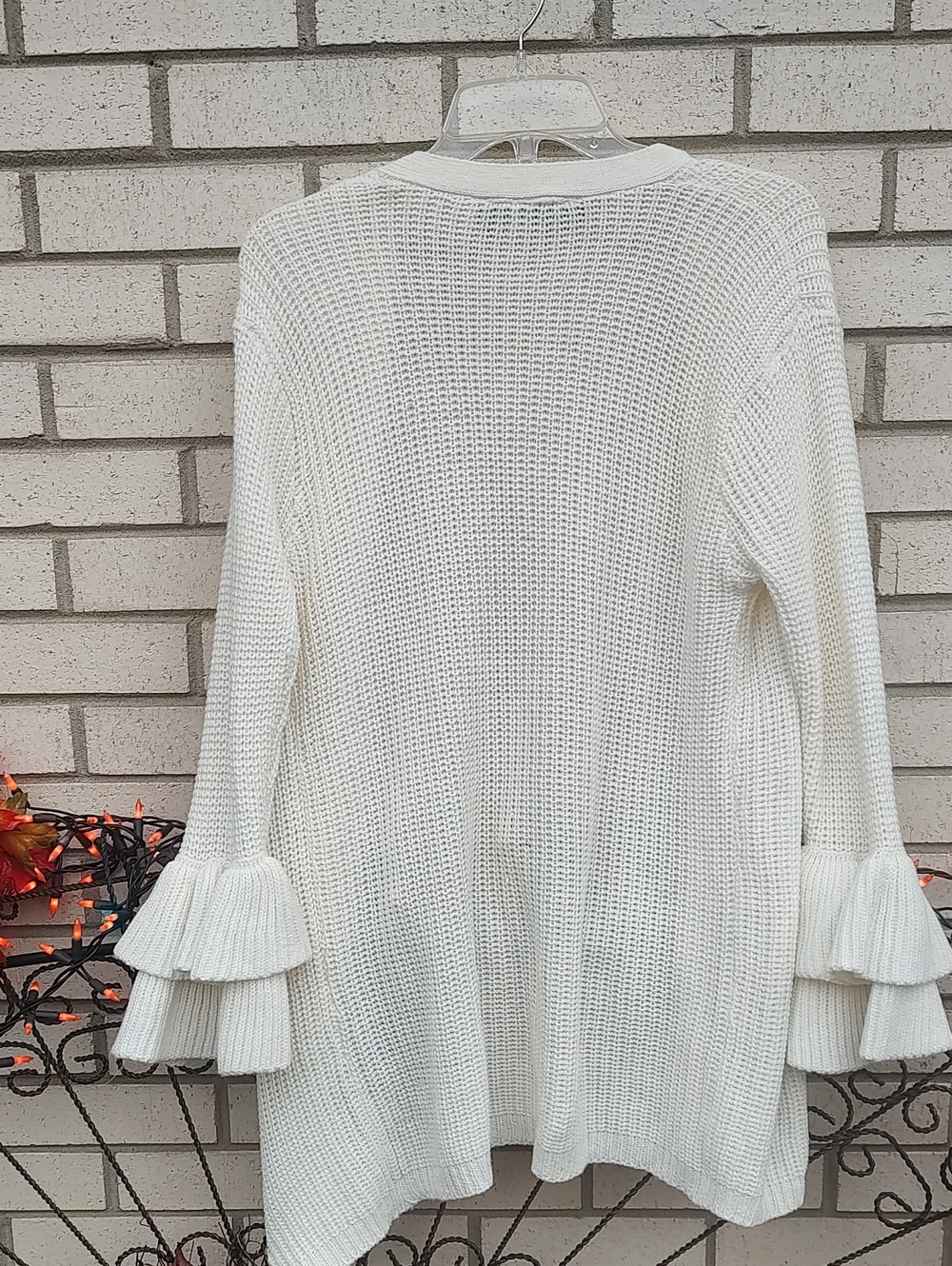 Light Cream Ruffle Cuff Open-Front Cardigan - Picture 7 of 8